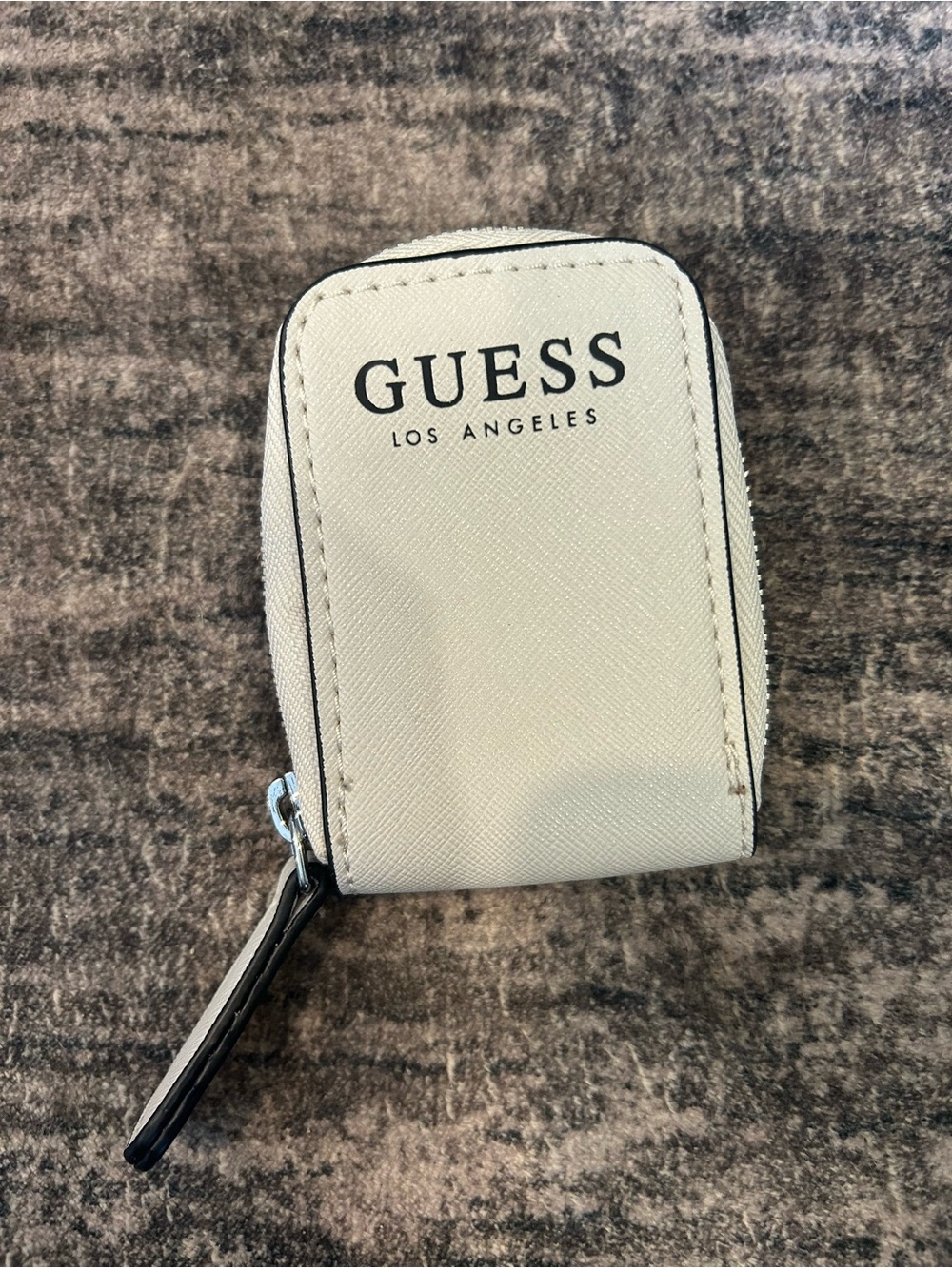 GUESS Cream Mini Zip Wallet with Black Trim
